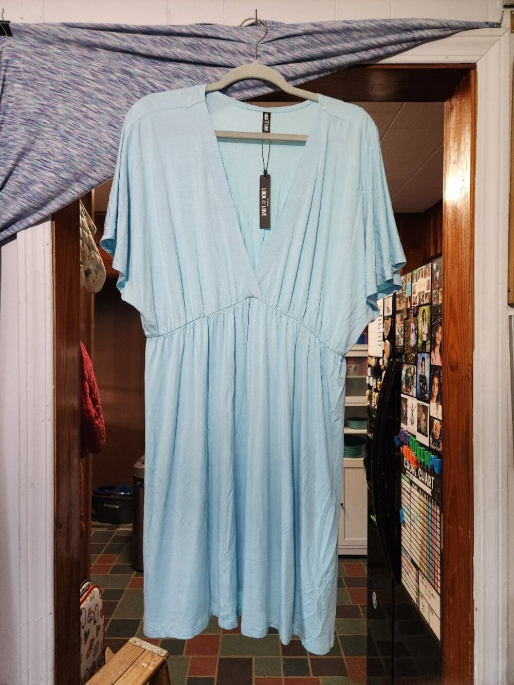Lock & Love Light Blue Deep V Neck Kimono Sleeve Dress NWT XL